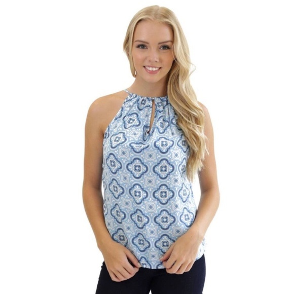 Blue Bow Neck Tank Top - Picture 1 of 2